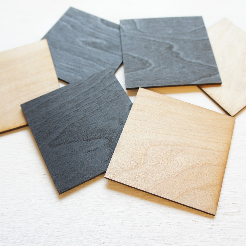 Black and Natural Wood Drink Coasters